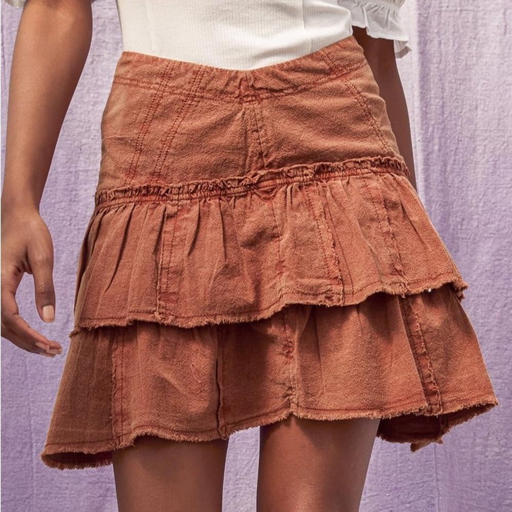 Free People Ruffles in The Sand Rust Orange Tiered Ruffle Mini Skirt 10