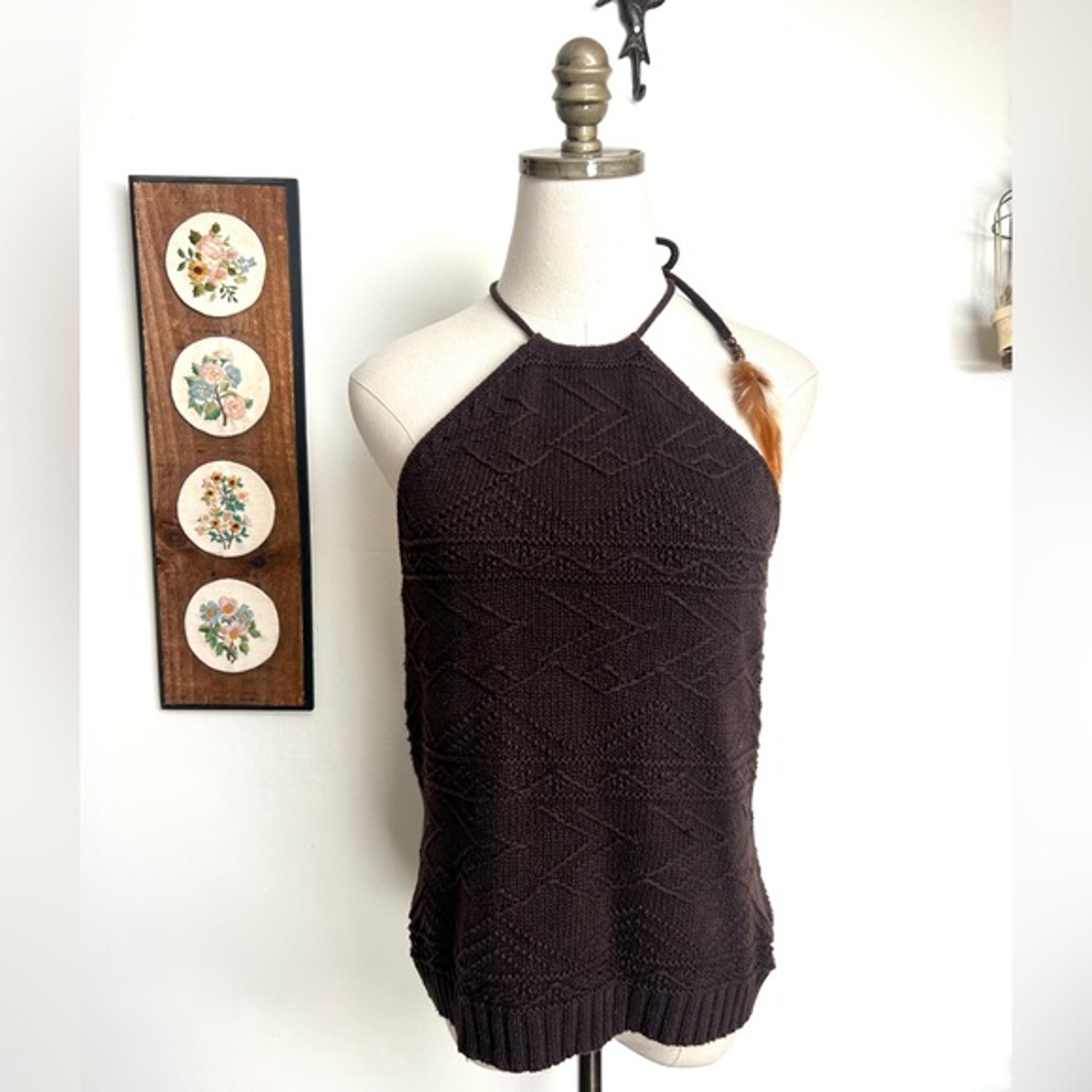 Vintage Festival Knit Brown Halter Top