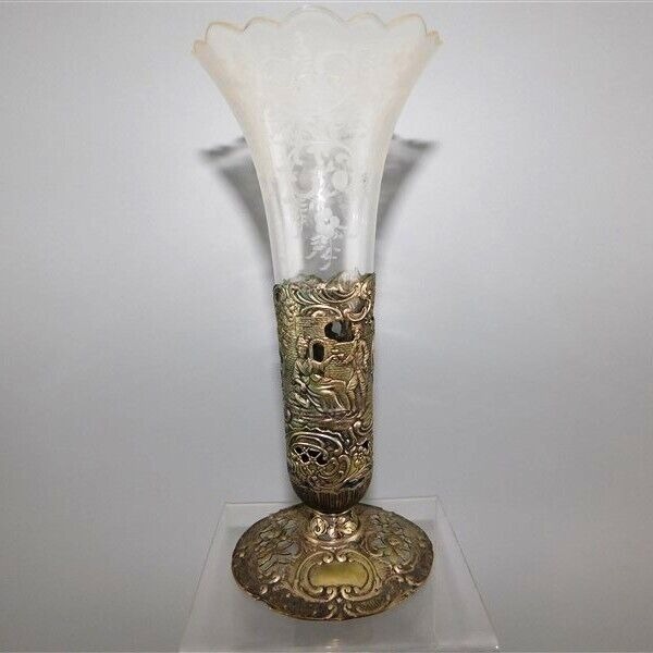 2914 Antique Stamped Wolf & Knell German Hanau 800 Silver Etched Vase