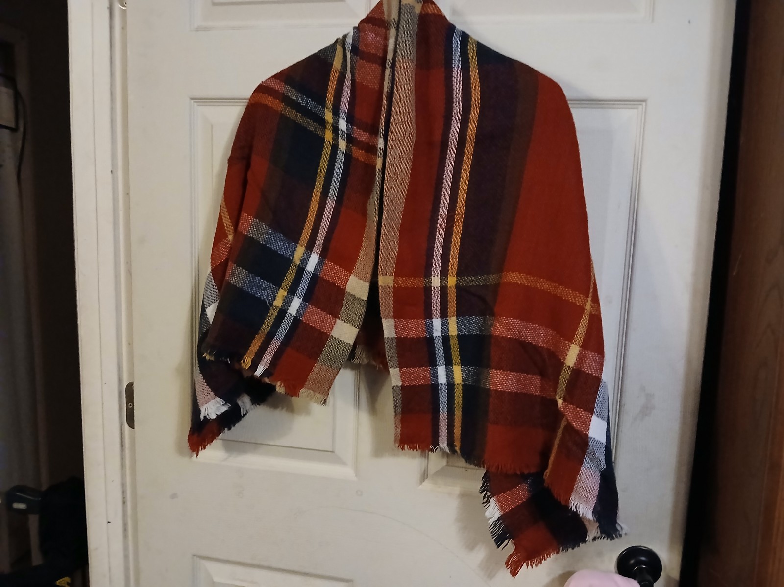 Rust Plaid shawl with Striking Accent Colors