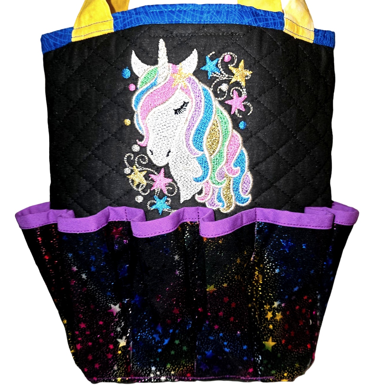 Hand crafted by ME rainbow unicorn Bingo Bag for 12 exterior dauber pockets