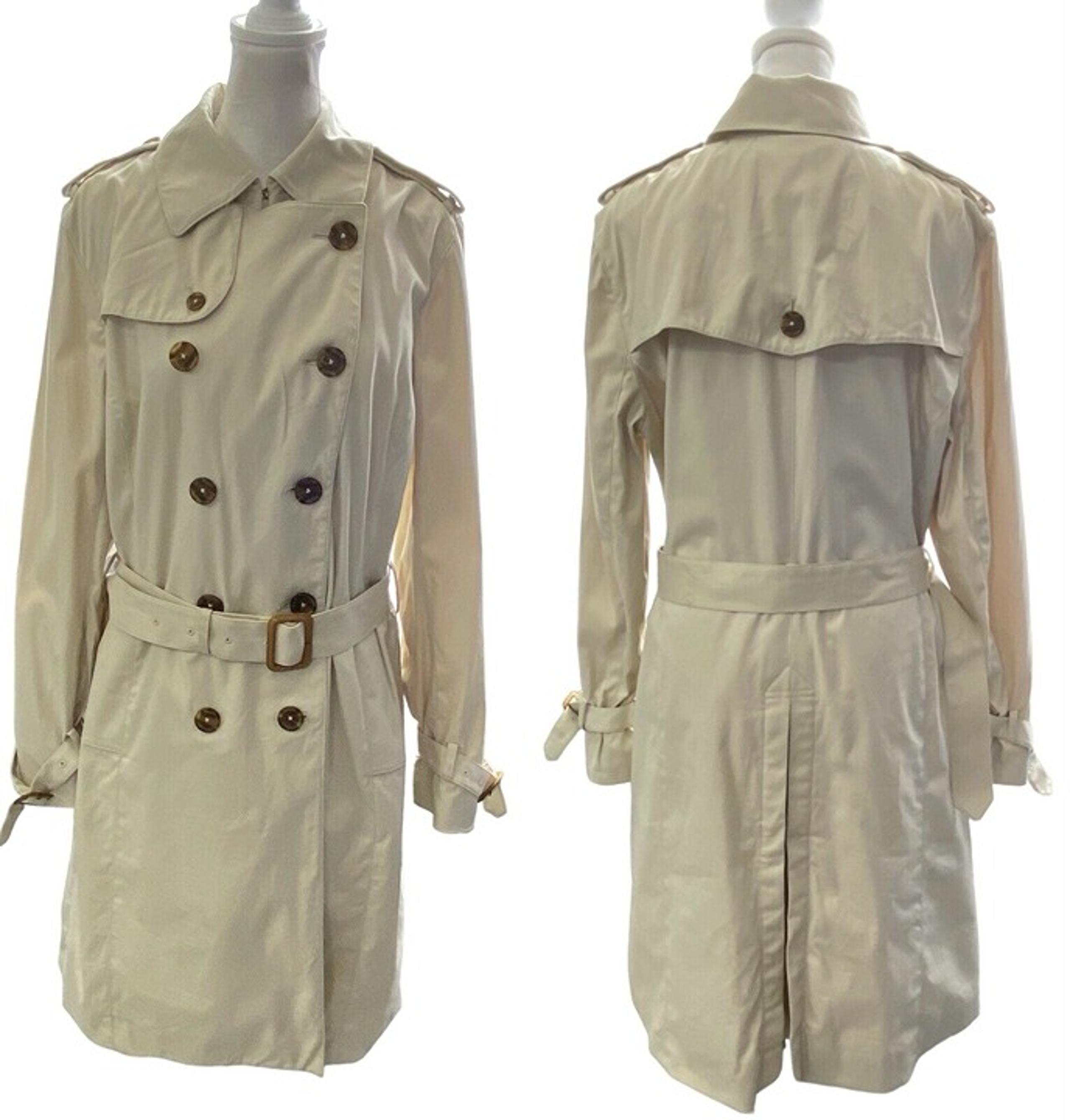 BROOKS BROTHERS 346 Trench Coat Button Front Belted Long Line Cream Size 12