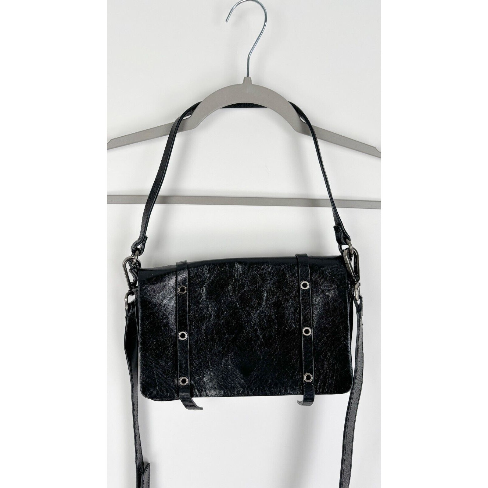 Lia Numa Womens Black Handbag Crossbody Strap Genuine