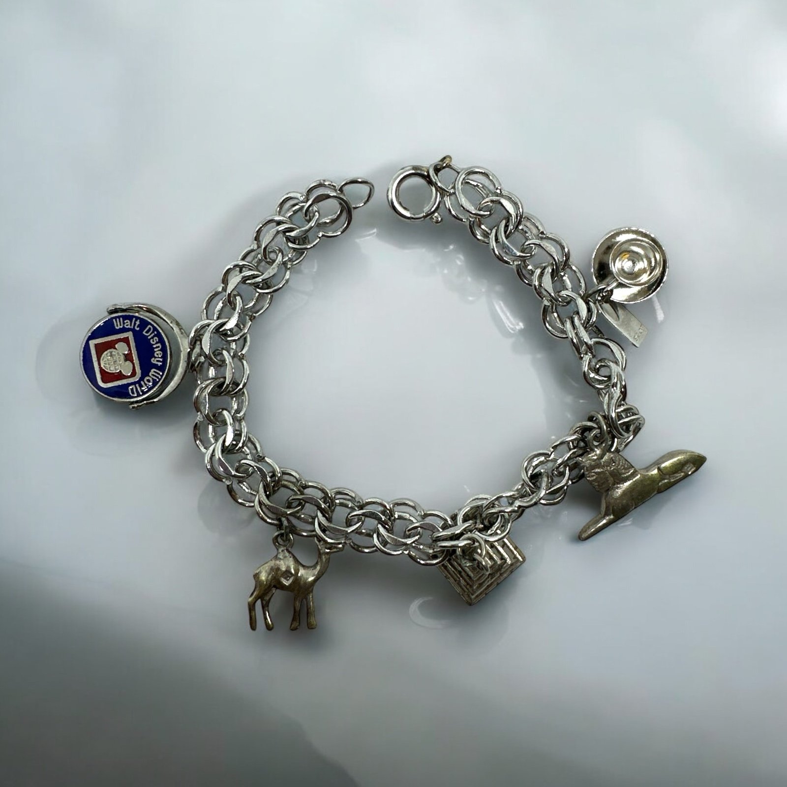 Vintage Silver Charm Bracelet Disney Travel JMF 1/20 12kt Gold Filled 925