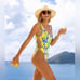NEW! Kenny Flowers Watercolors The Positano Gold Rings Swimsuit Yellow L