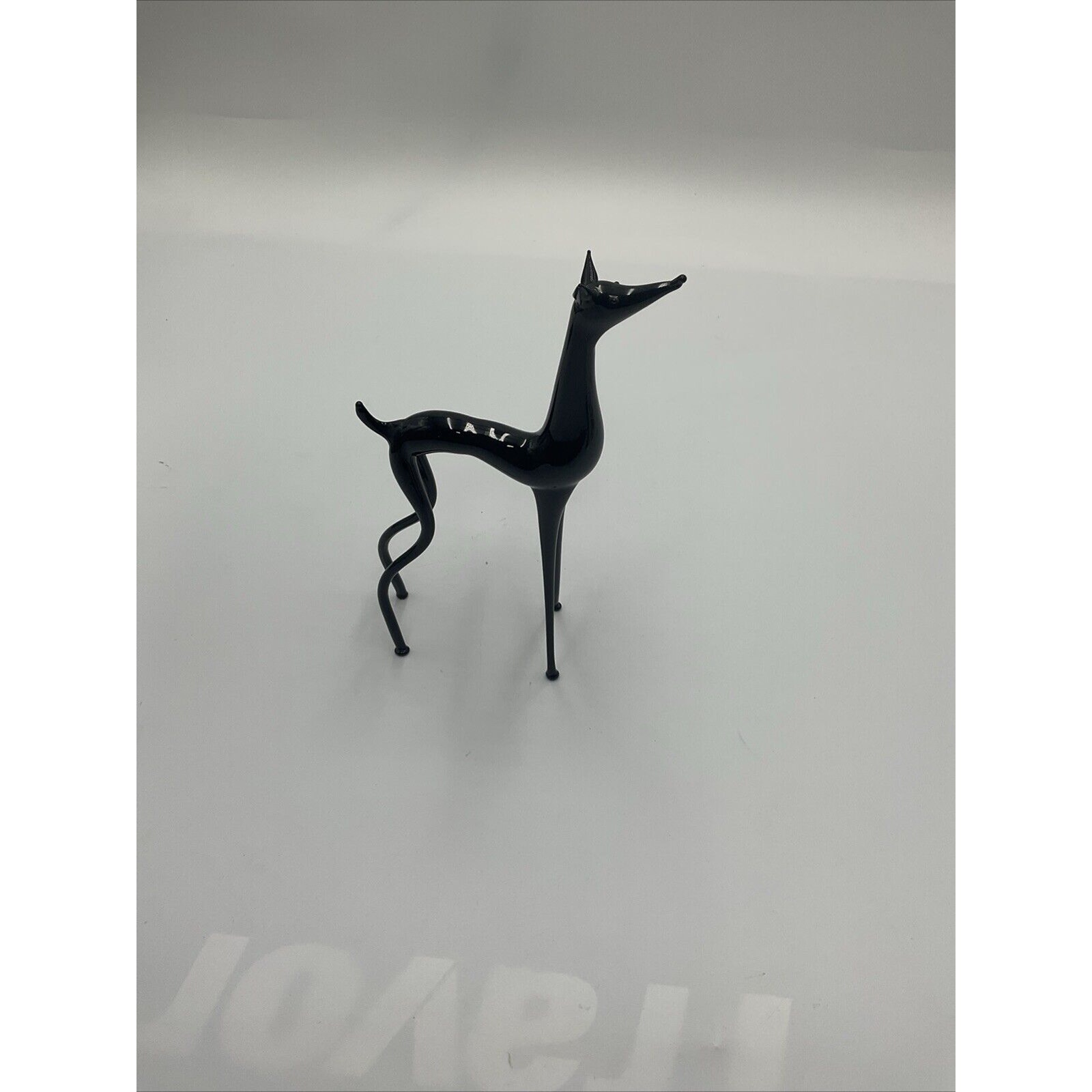Gray Hound Dog Handblown Black Figure Art Modern Close To 8 !! S1