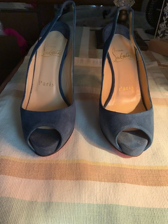 Christian Louboutin Blue Suede Slingback Sandals