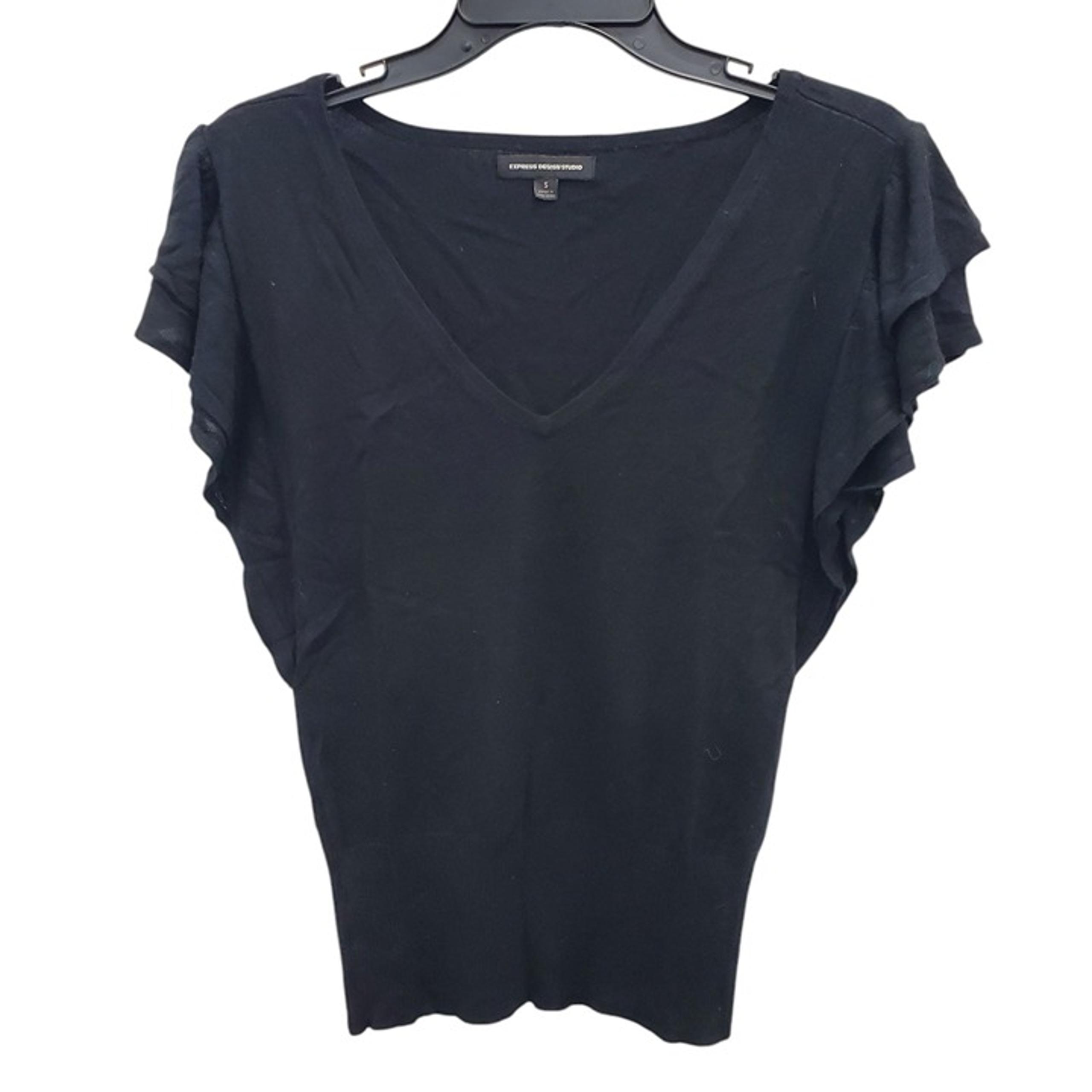 Express Design Studio Women's Y2K Black Flutter Sleeve Banded Hem Knit Top Sz S