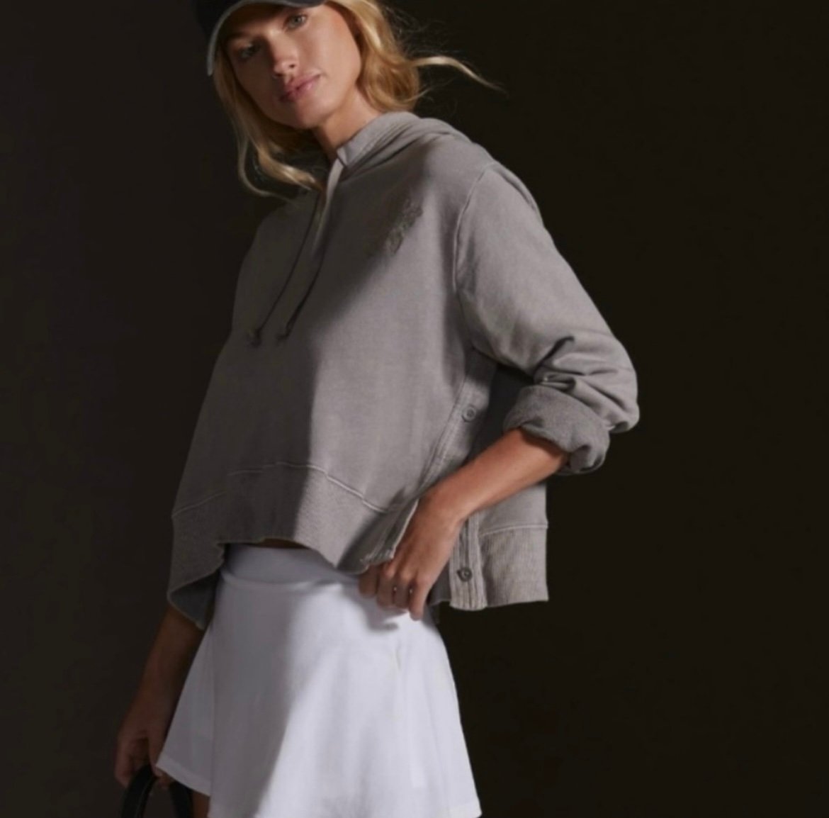 Anthropologie x Daily Practice Embroidered Cropped Hoodie, Grey, Size M
