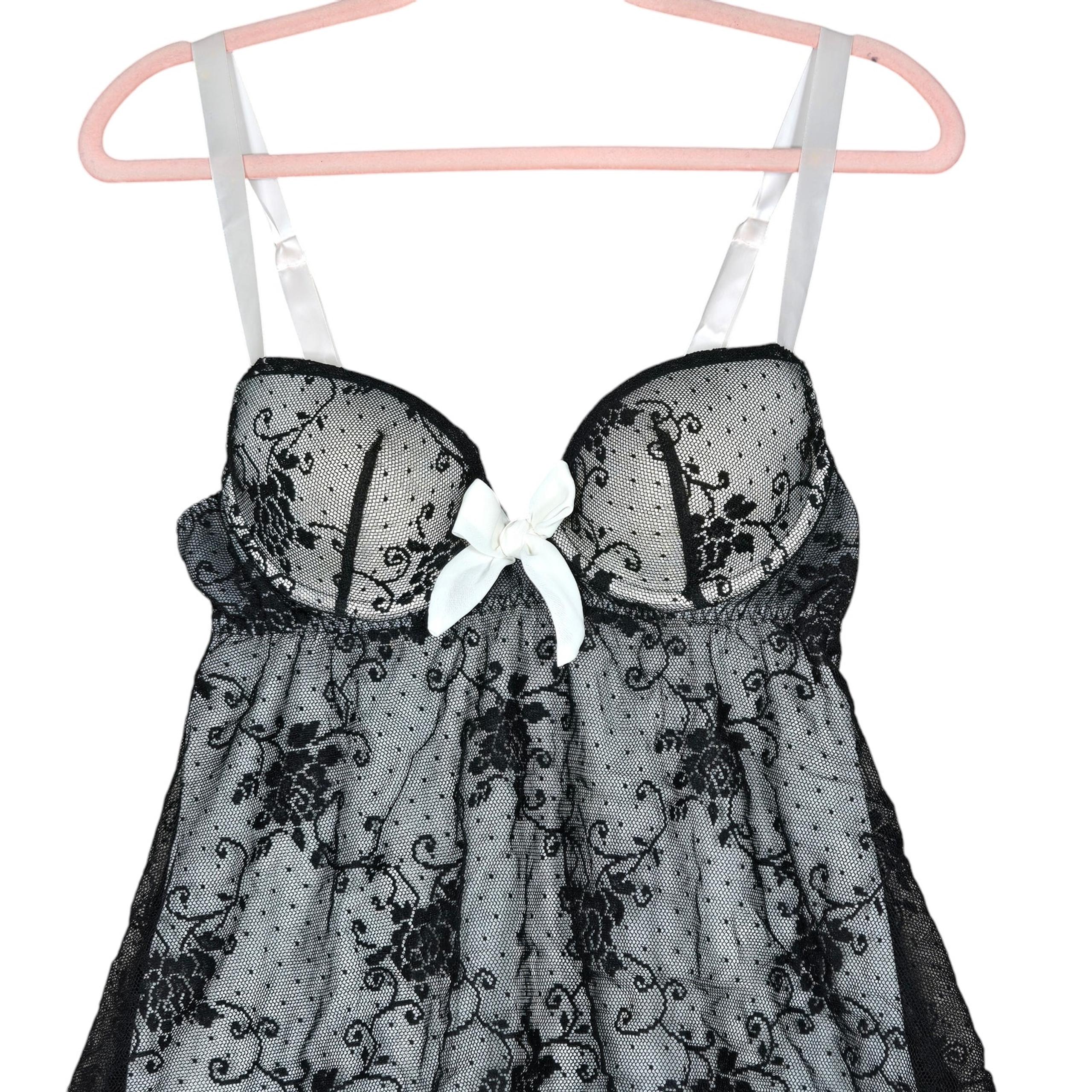 Vintage Seductivewear Cinema Etoile Chemise Womens Medium Black Babydoll Lined
