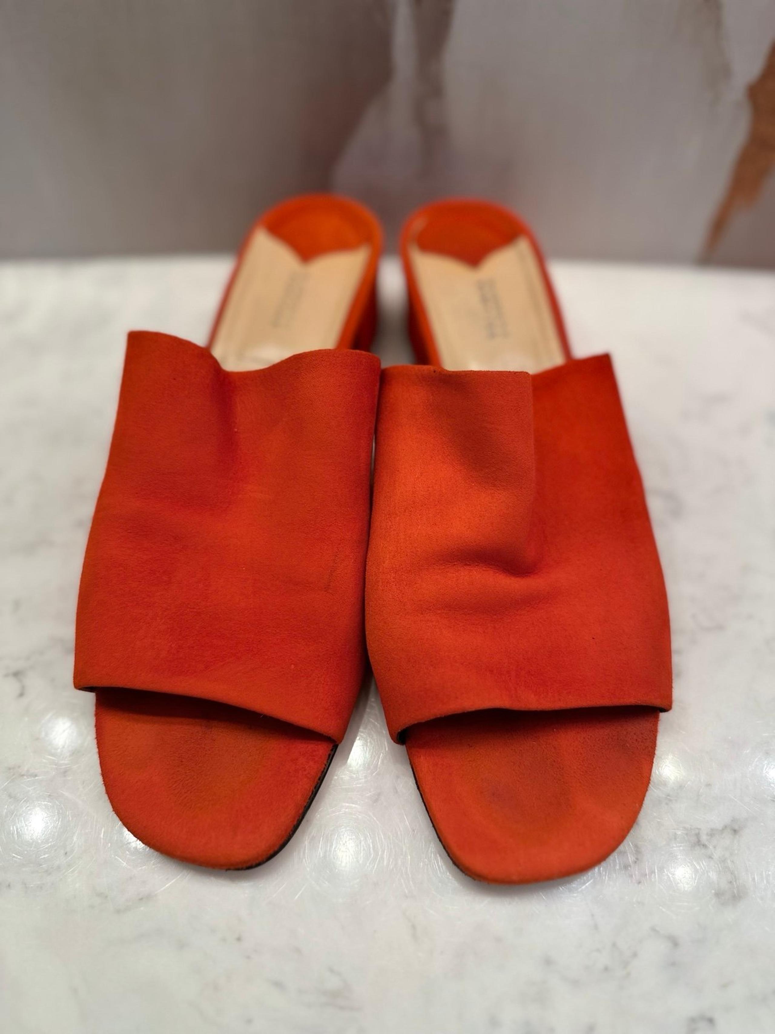 Barney’s New York Vero Cuoio Suede Mule Shoes Sandals Orange Women’s US 7 Italy