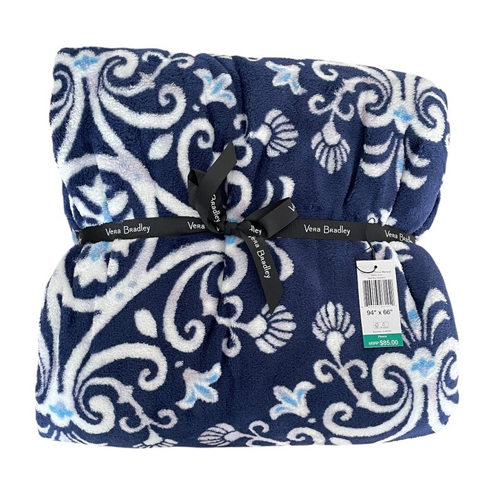 Vera Bradley Steel Blue Medallion Oversized Plush Throw Blanket 94” x 66”