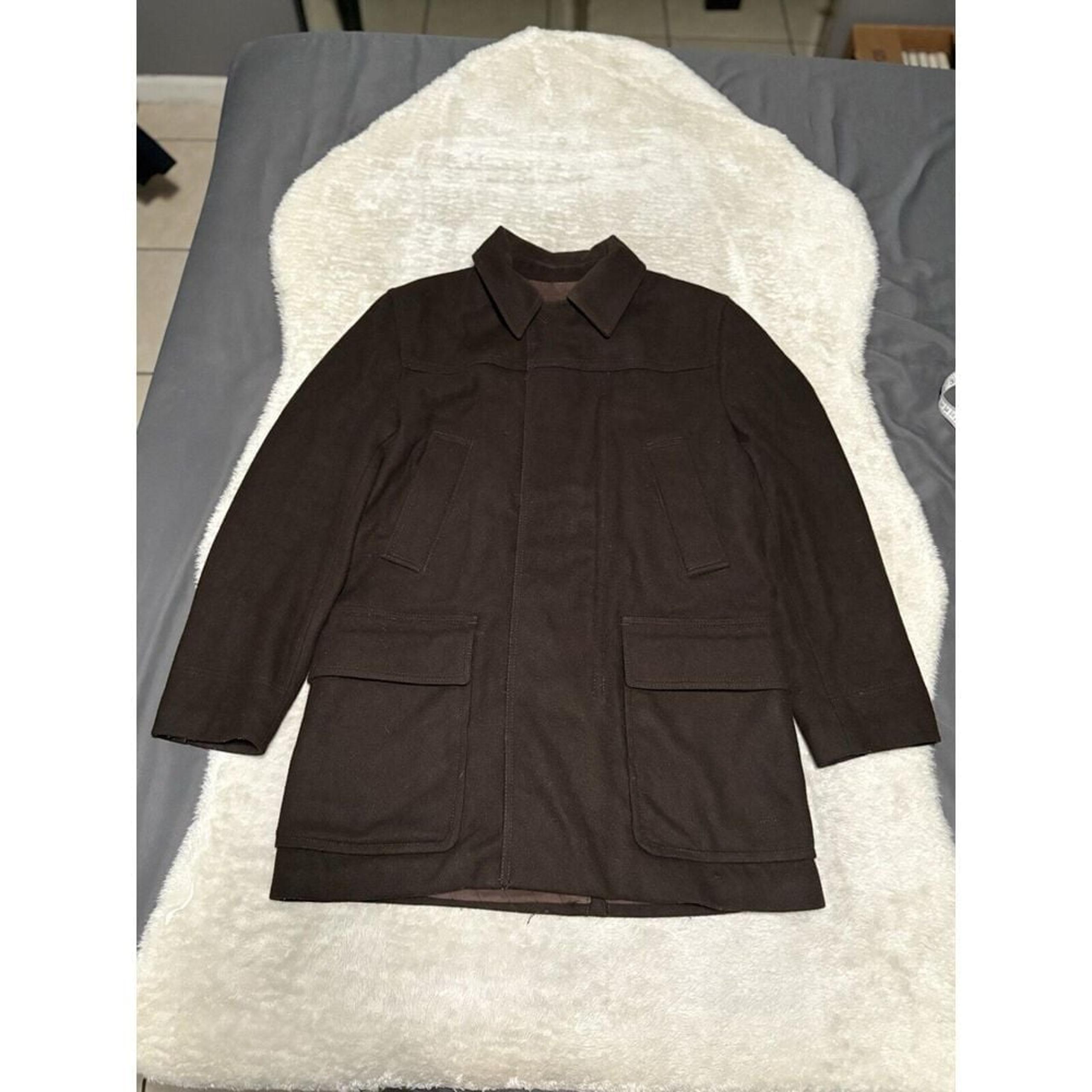 Express Mens Brown Wool Blend Pea Coat Jacket Size Small Button Zip