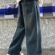 Retro Washed Gradient Wide-Leg Straight Pants Loose Casual School Style Long Jea