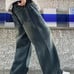 Retro Washed Gradient Wide-Leg Straight Pants Loose Casual School Style Long Jea