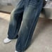 Retro Washed Gradient Wide-Leg Straight Pants Loose Casual School Style Long Jea