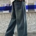 Retro Washed Gradient Wide-Leg Straight Pants Loose Casual School Style Long Jea