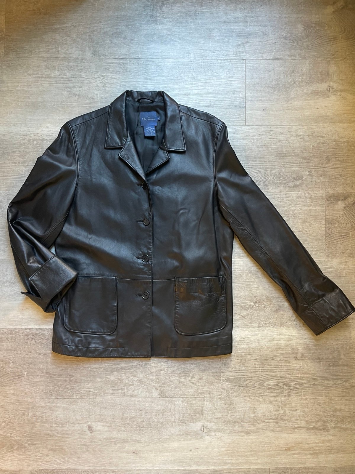 Façonnable 100% Lambskin Leather Button Front Soft Jacket size M