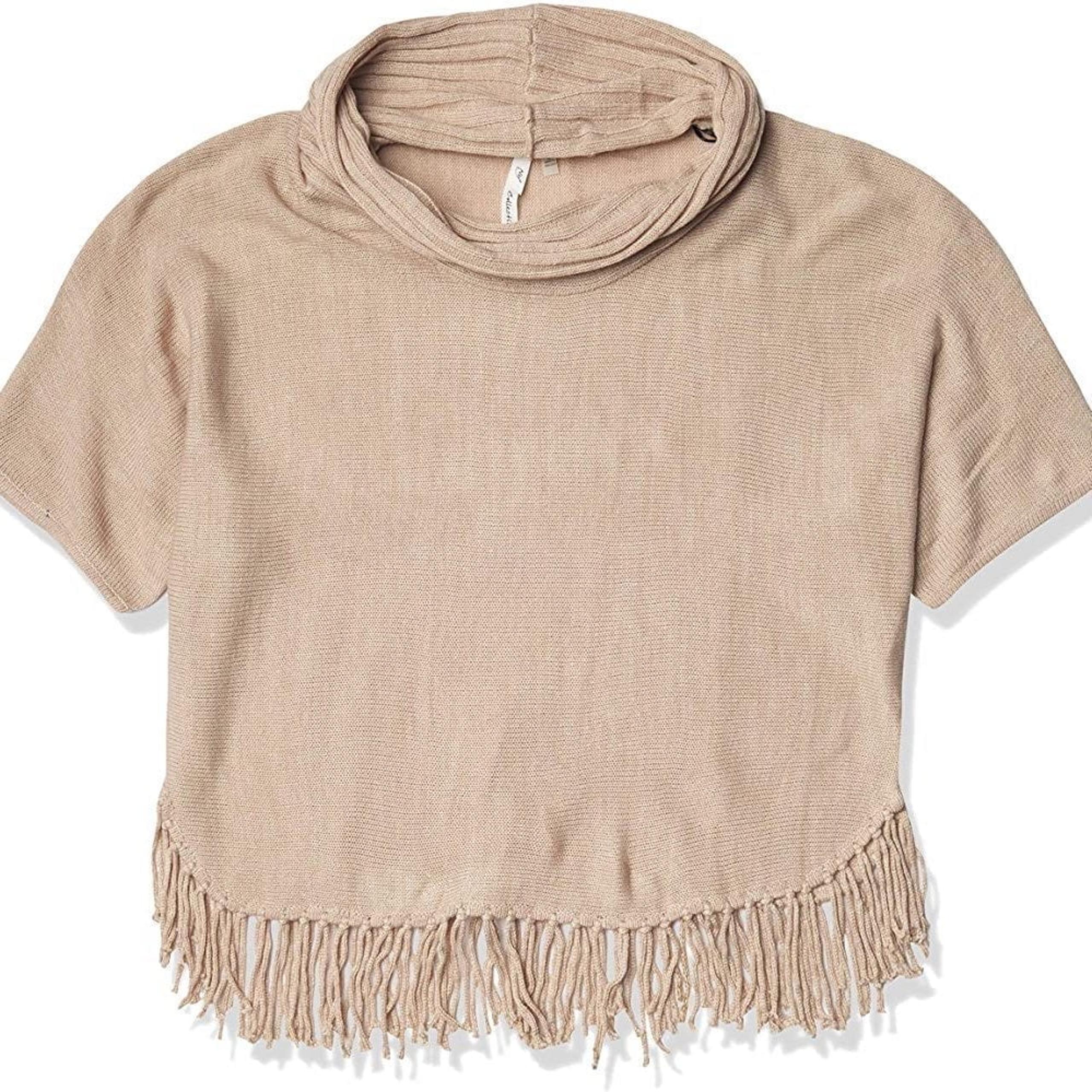 NY Collection Women's Fringe Pullover Dolman Sleeve Sweater In Sahara Heather