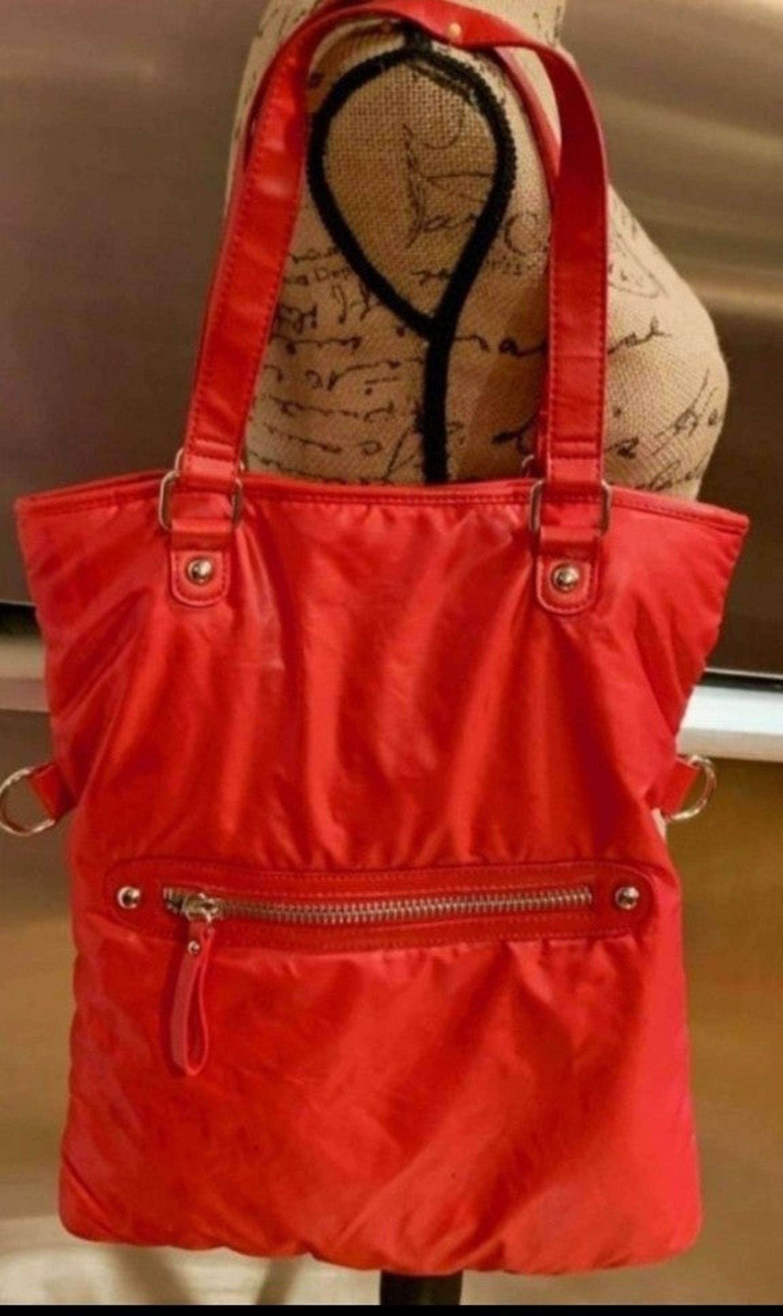 Red Nylon Puffer Tote/Shoulder Bag & Red Snakeskin Wallet