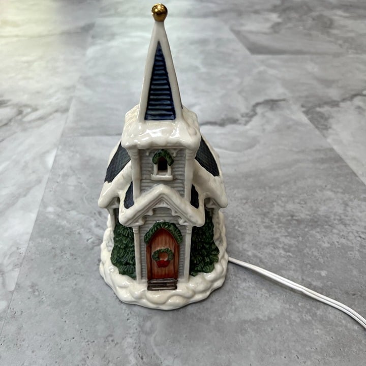 Vintage Dept 56 Light Up Church Steeple Mini Church with Christmas Wreaths