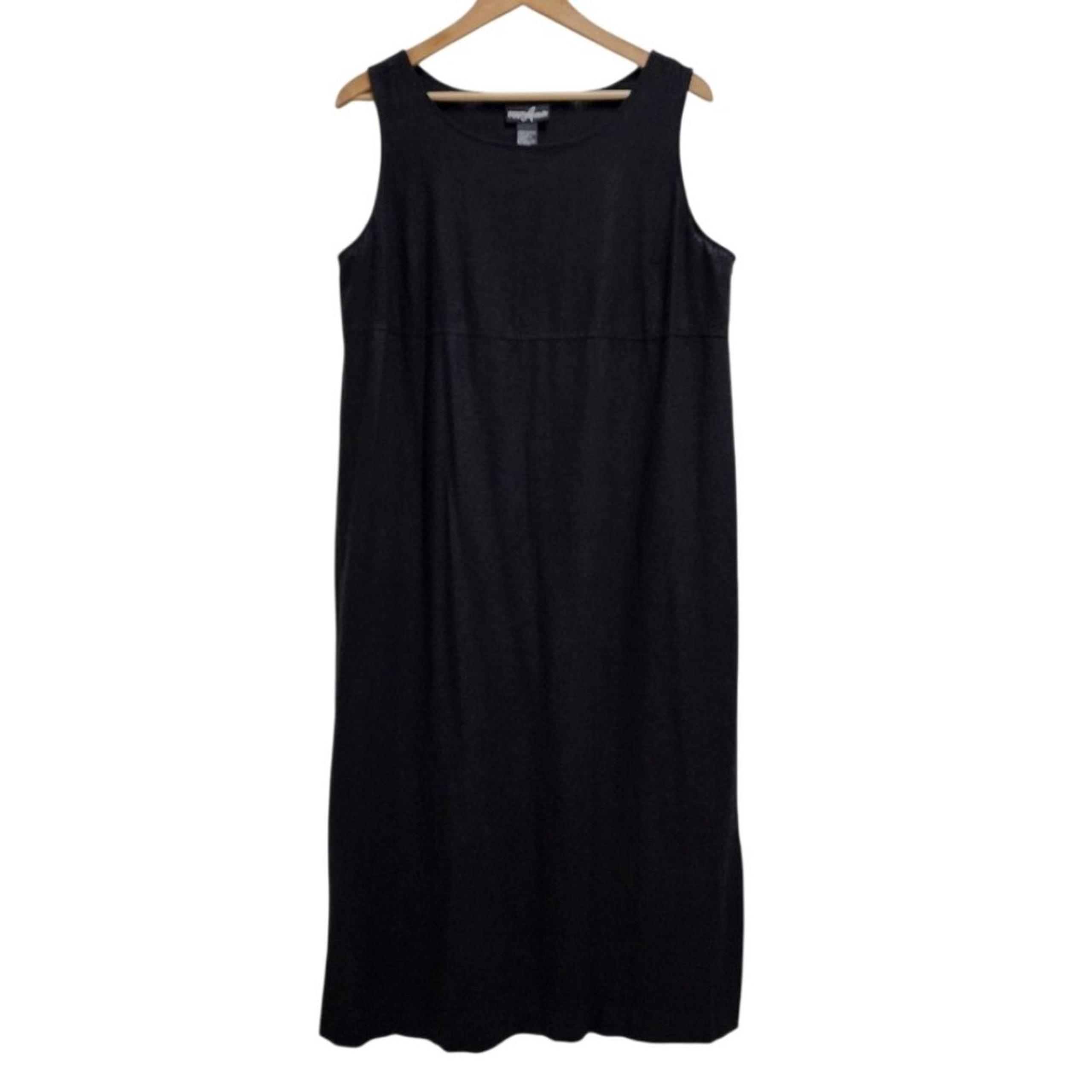 Positive Attitude Dress Size 18 Black Linen Blend Sleeveless Midi Slit Lagenlook