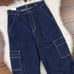 Lee Women's Size 29 Dark Wash High Rise A Line Cargo Denim Jeans Wide Leg