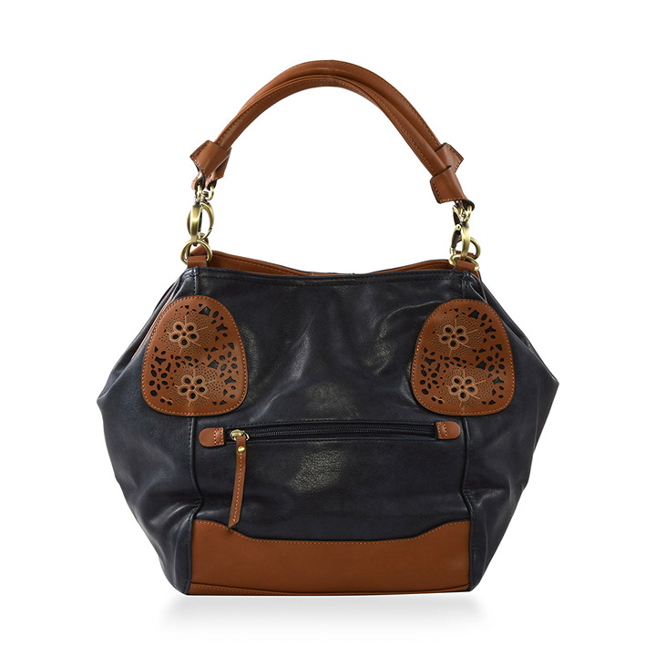 Marc Chantal Navy Faux Leather Handbag (11 x9 x12 ) Removeable Shoulder Strp