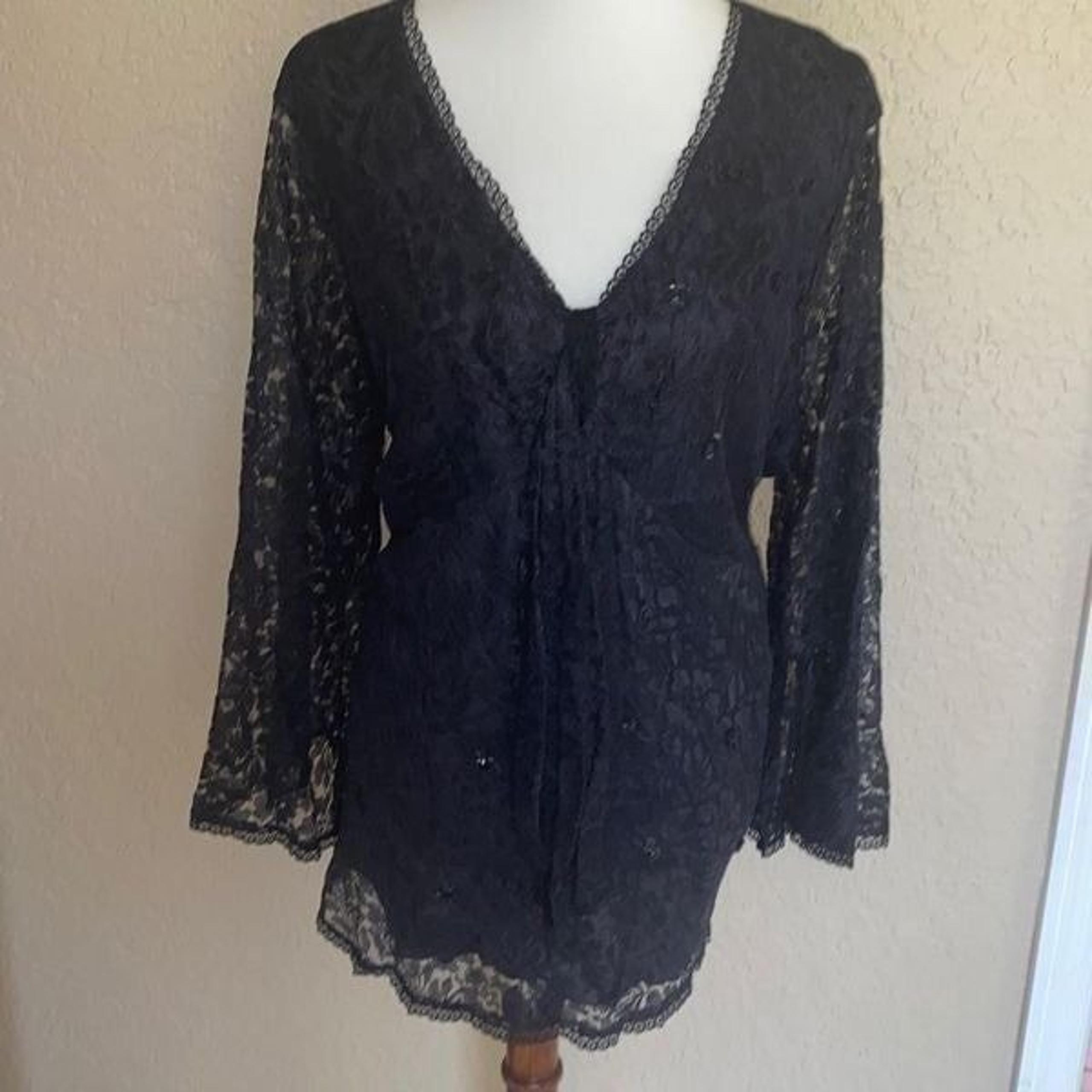 New w tags Lola P black lace shirt top Sz 3X
