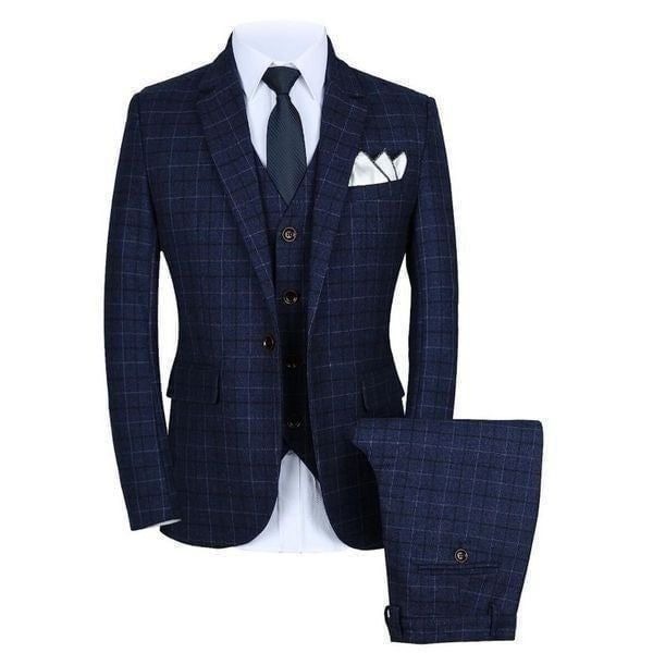 Men’s Mogu Blue Plaid 3 Piece Slim Fit Suit Jacket 40 Pants 36 NWT