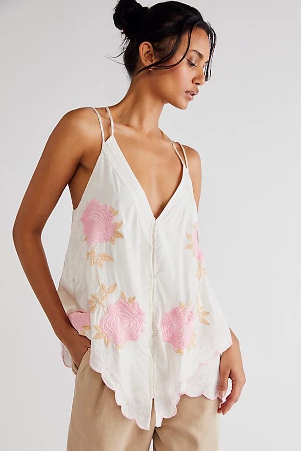 FREE PEOPLE Zayda Embroidered Tunic In Tea large