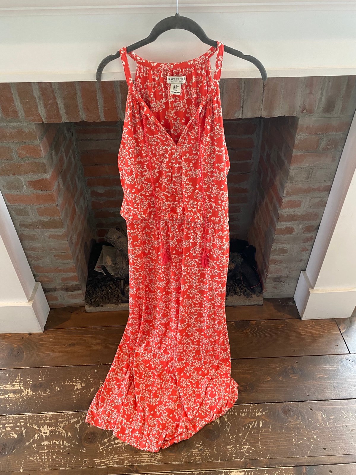 NWT Rachel Zoe XL Red Maxi Length Grey/White Floral Dress Summer BBQ Festival