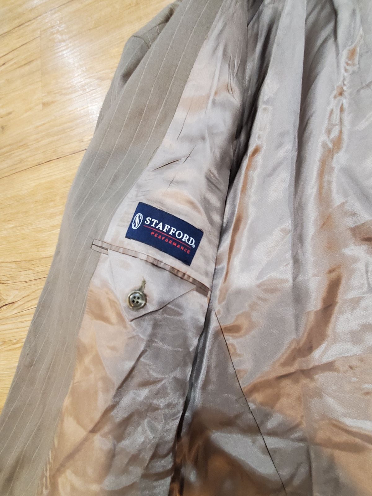 Stafford taupe pinstripe suit jacket 46L