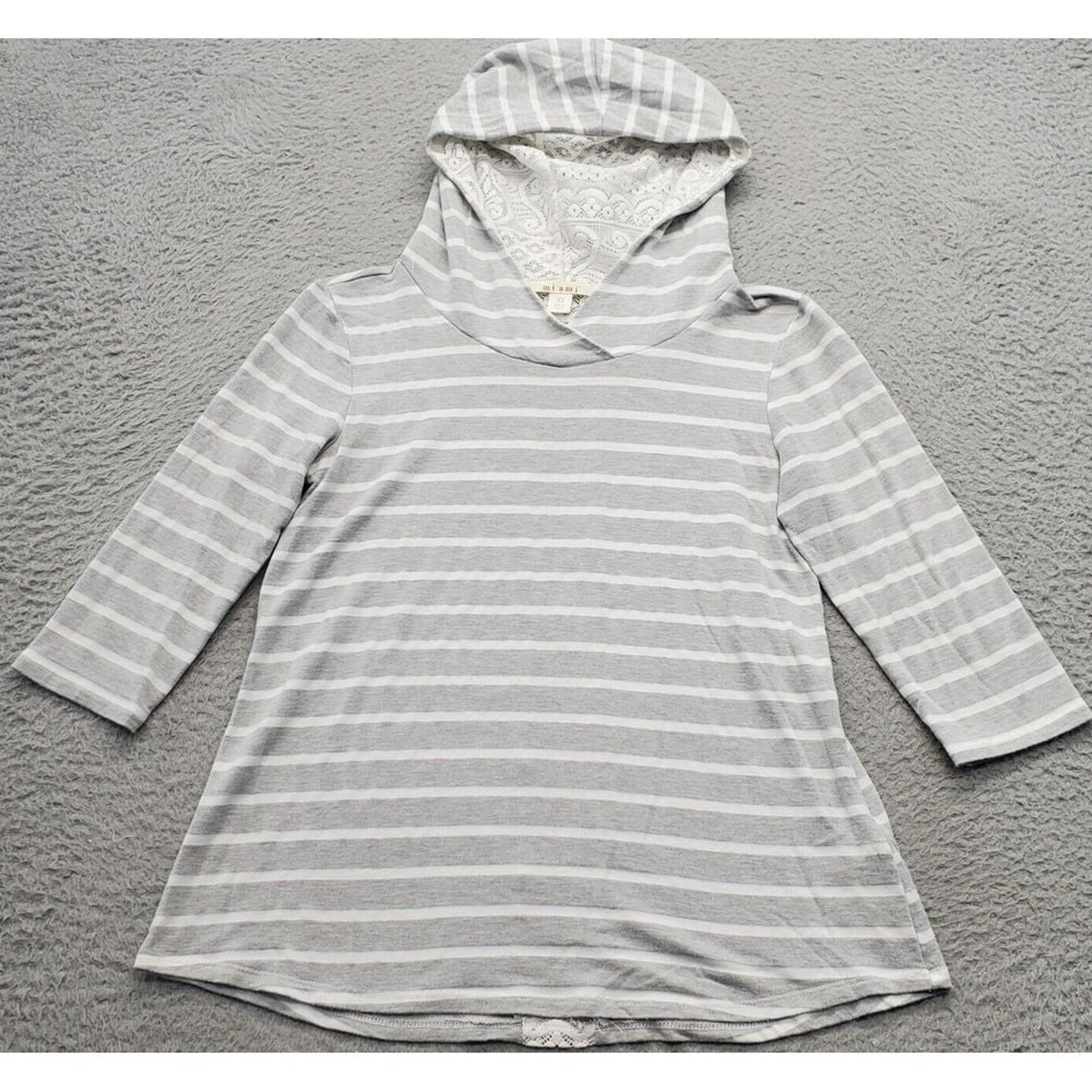 Miami Hoodie Womens XS Multicolor Striped Long Sleeve Back Lace Pannel Pullover