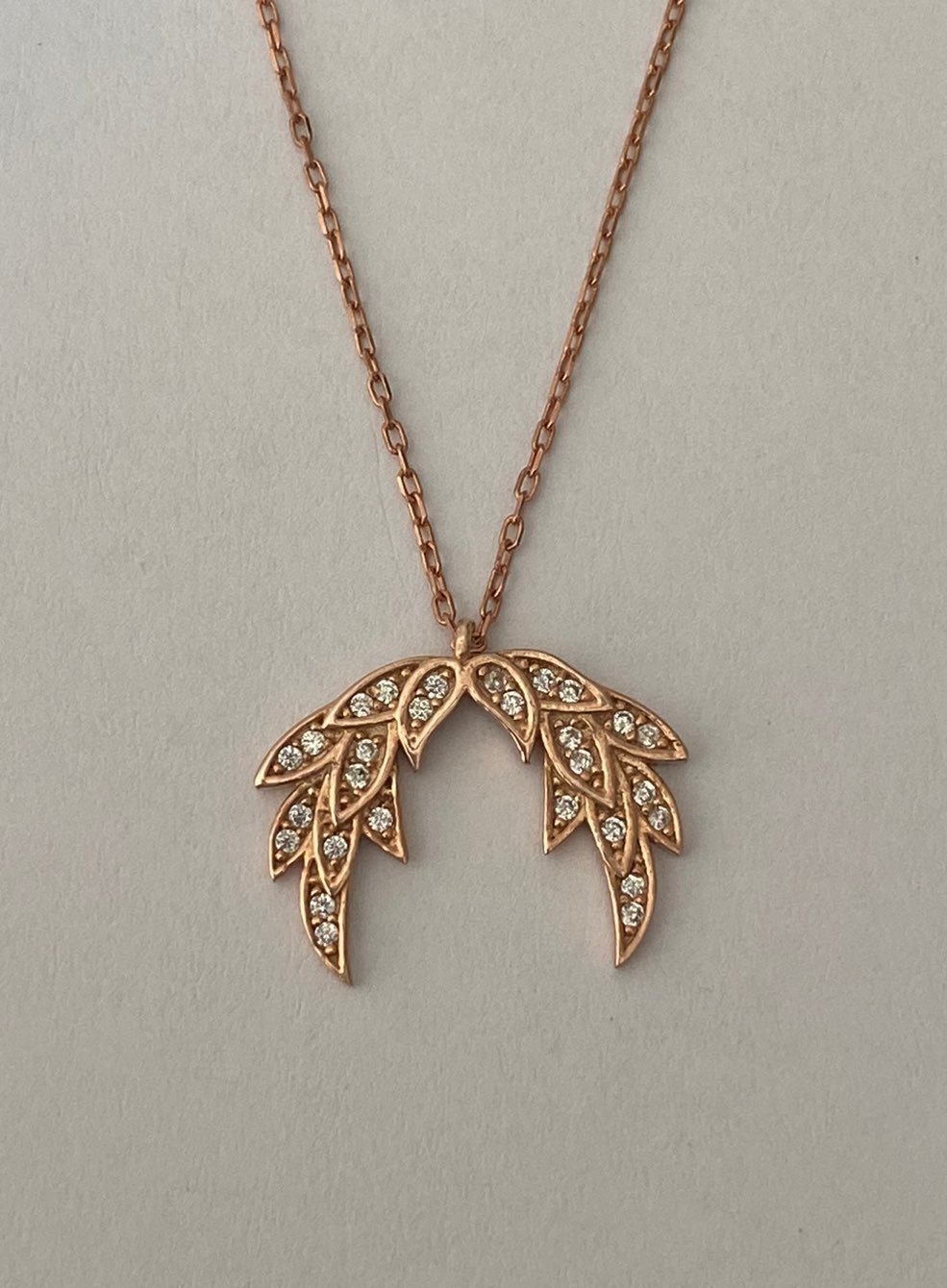 Angel wing necklace cz stones 925 silver