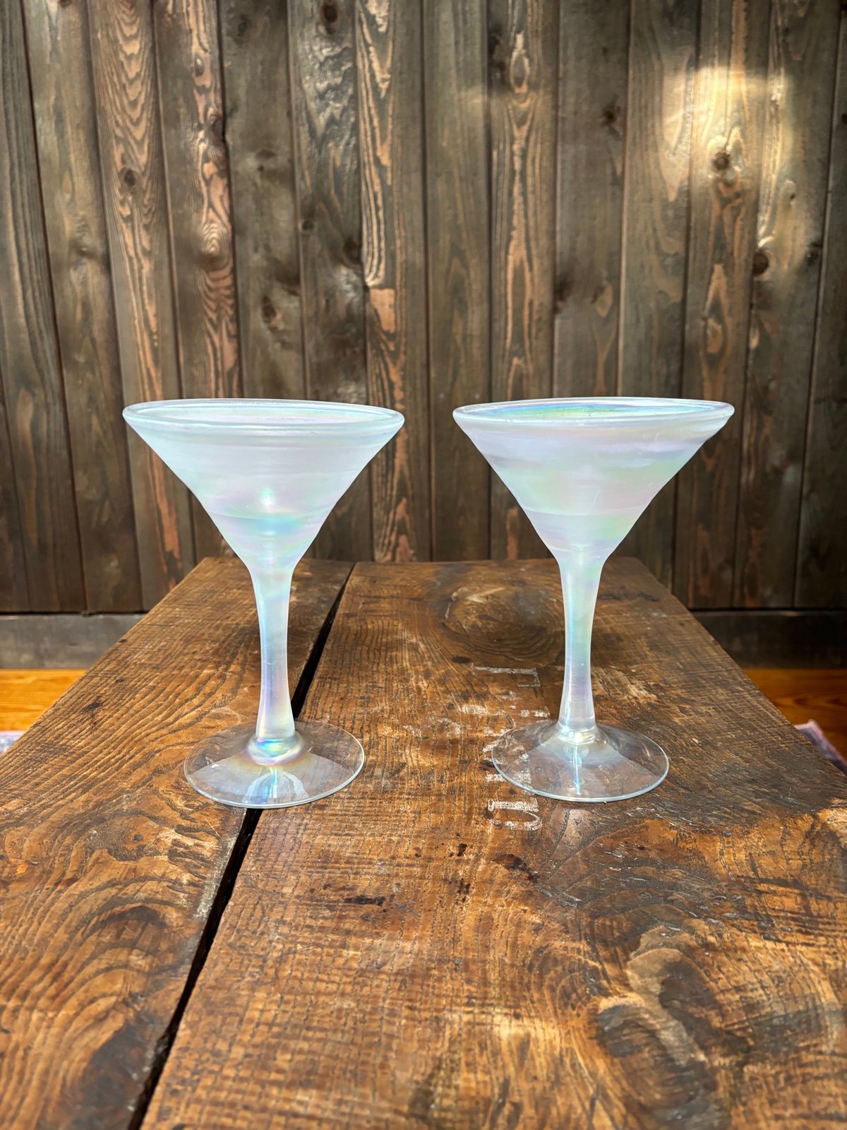 Silvestri Iridescent Opalescent Art Glass Martini Glasses