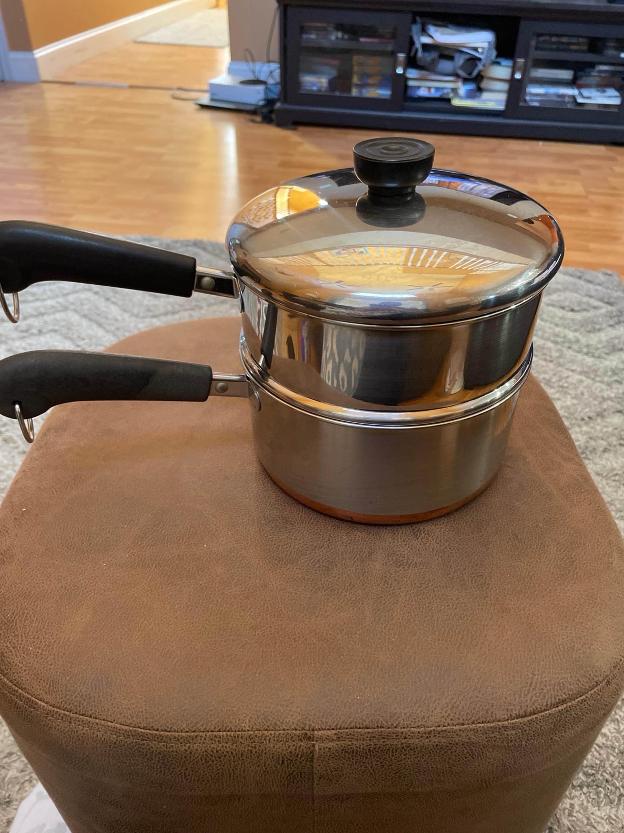 REVERE WARE COPPER CLAD BOTTOM 2QT SAUCEPAN DOUBLE BOILER W/HANDLE AND LID