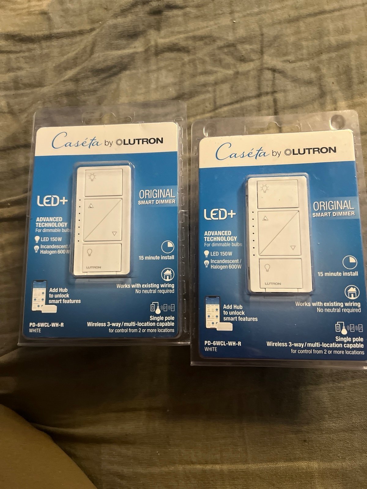 2 Lutron PD-6WCL Lighting Dimmer Switch - White. New sealed.