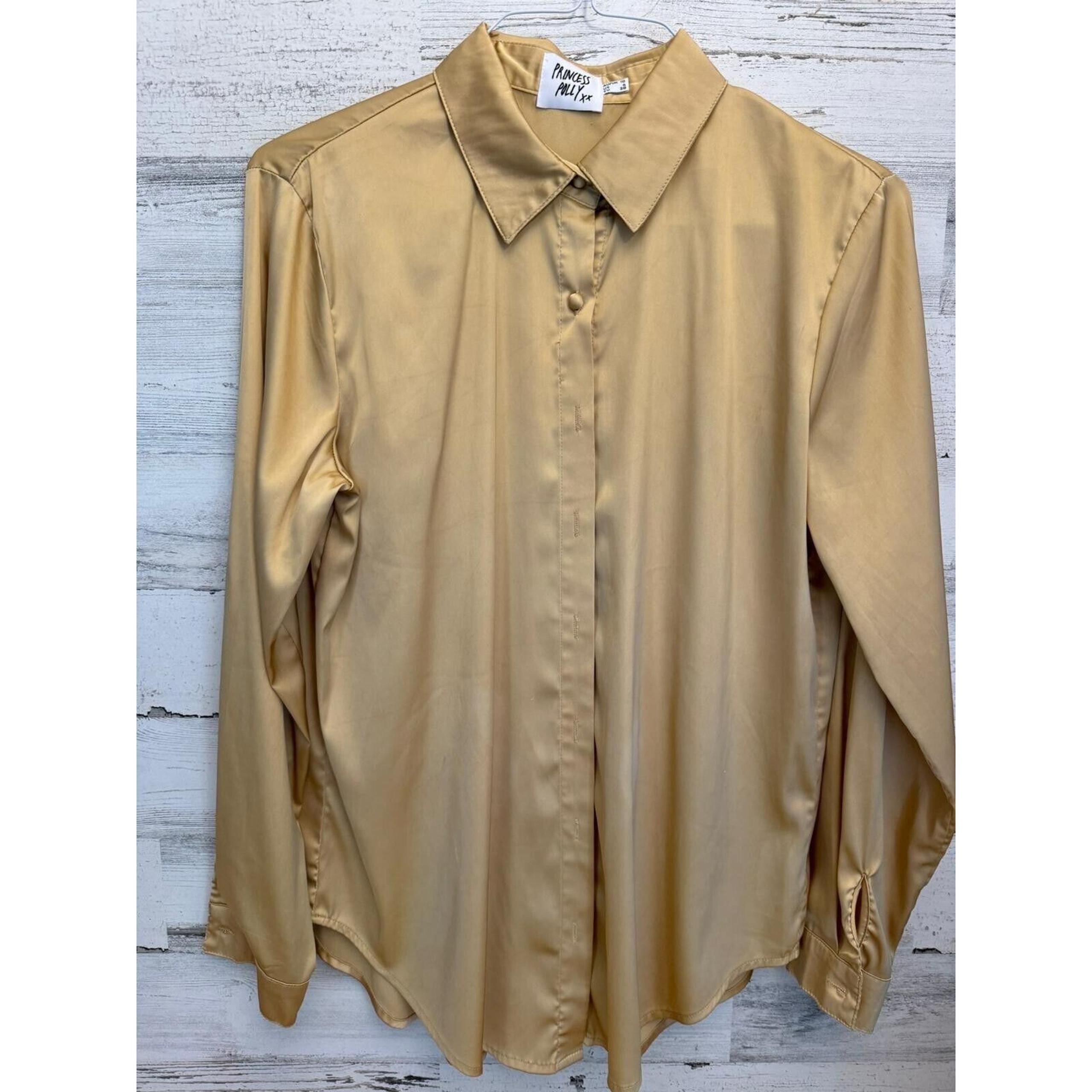 Princess Polly Blouse Women's Size 6 Gold Collared Long Sleeve Button Up READ