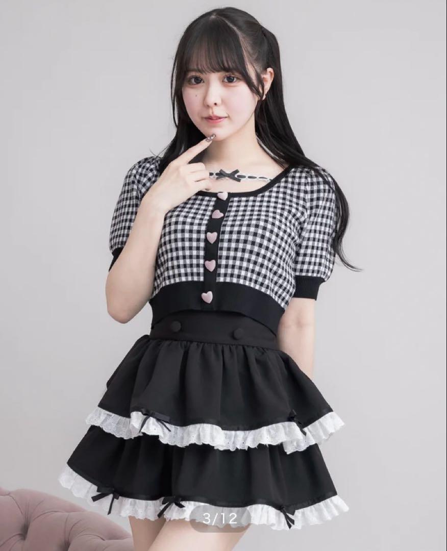 pium cotton frill ribbon tiered mini skirt, black