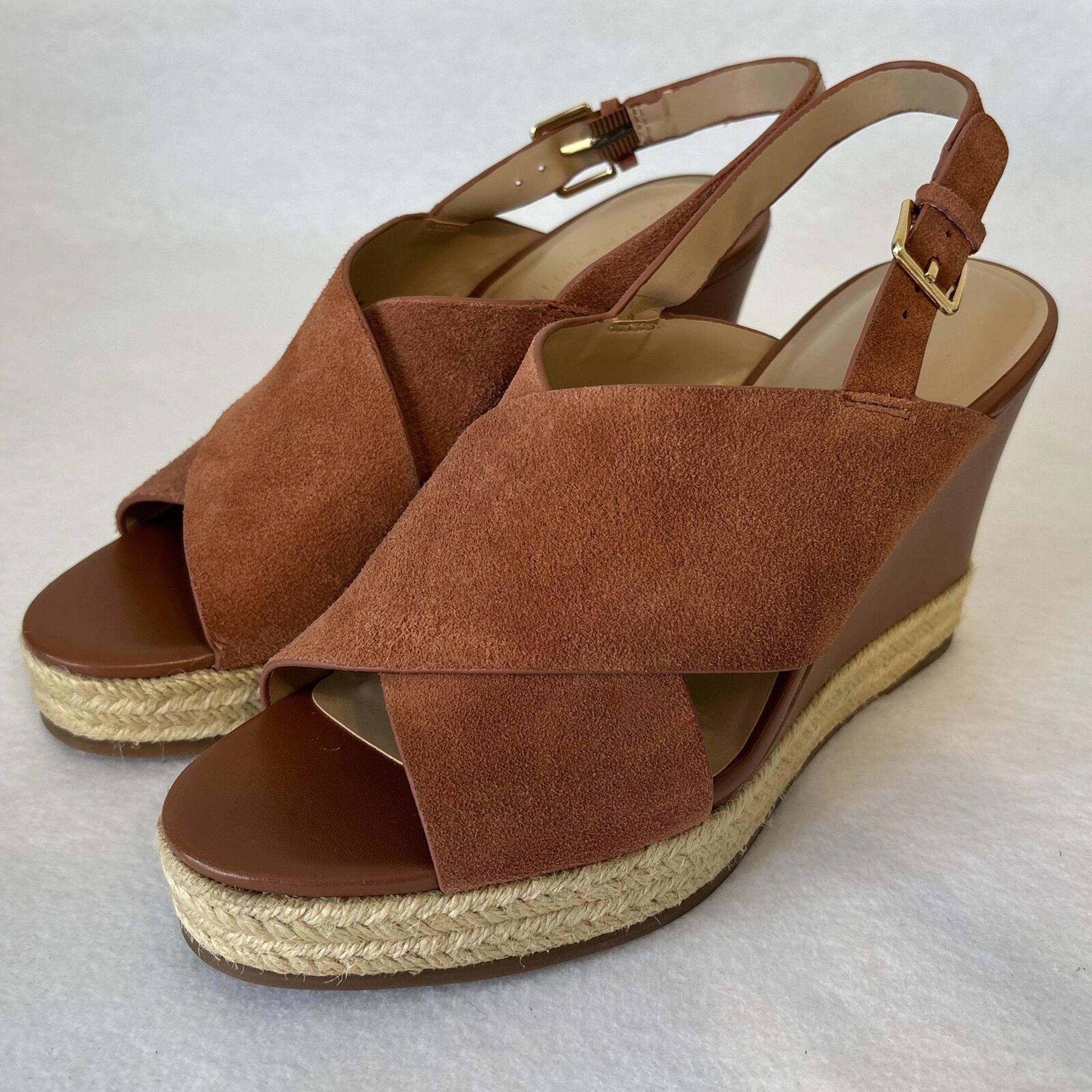 H By Halston Espadrille Wedge Sandals Stella Cognac Womens Slingback Size 9.5M