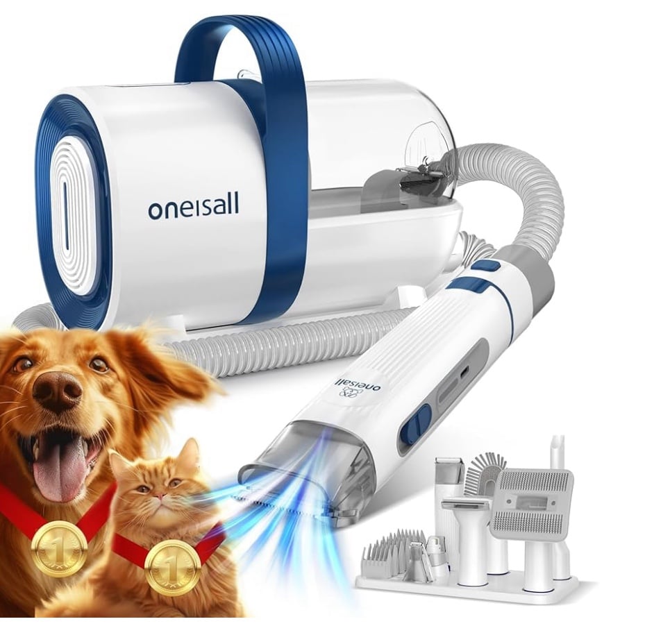Oneisall Pet Hair Vacuum & 7 Tools Grooming Kit w/ Clippers, Nail Grinder, Brush