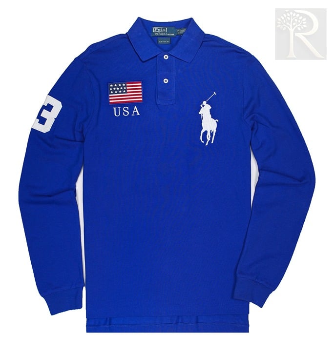 NWT Polo Ralph Lauren Men Big Pony Polo Shirt USA, FLAG & #3 PATCH EDITION L