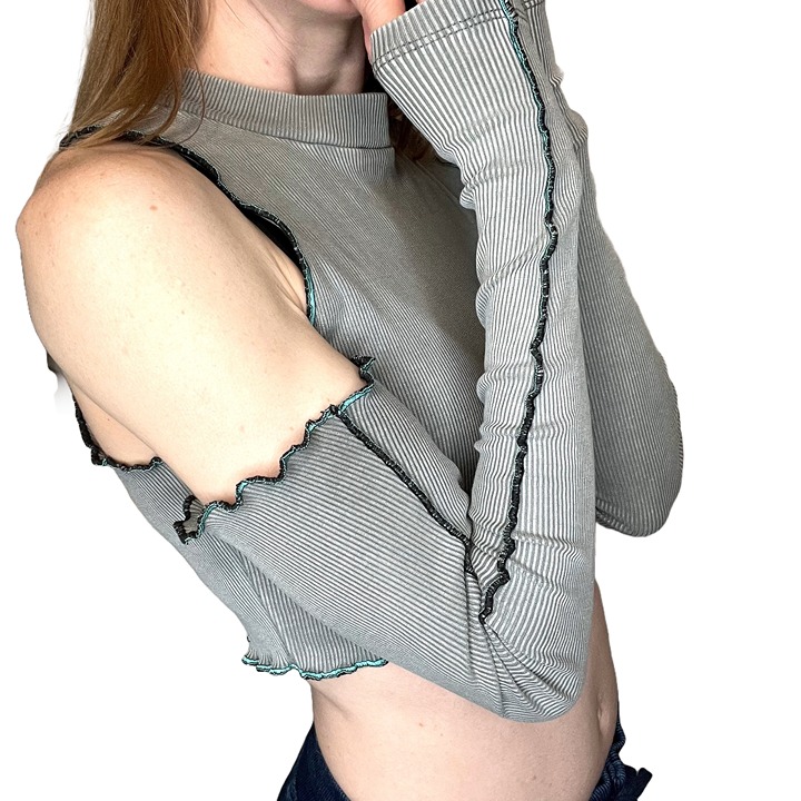 Ribbed Arm Warmers Gray Fingerless Gloves Long Driving Sleeves Texting Grunge