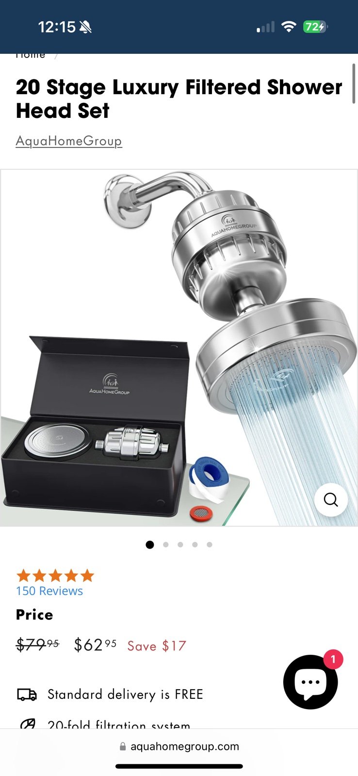 Aqua home group filtered showerhead