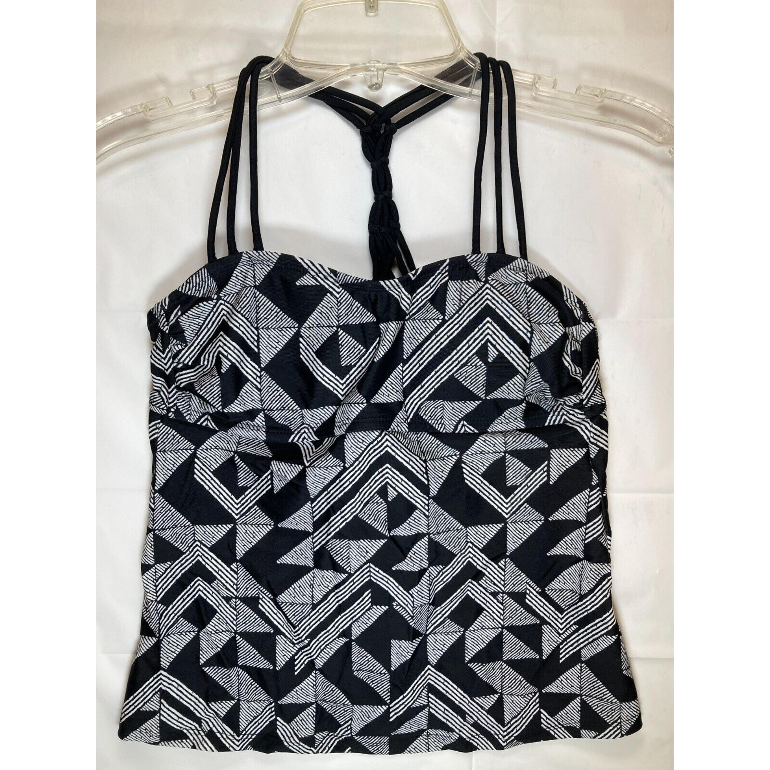 Hula Honey Black White Maze Muse Macramé Back Halter Tankini Size Small