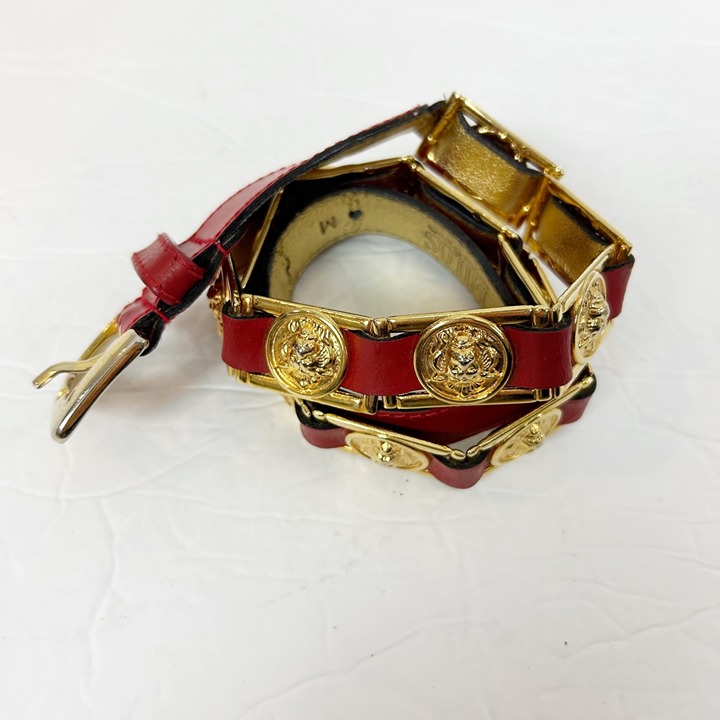 Vintage Milos Leather Belt with Lion Head Medallions Red Size MEDIUM 34.5 Women