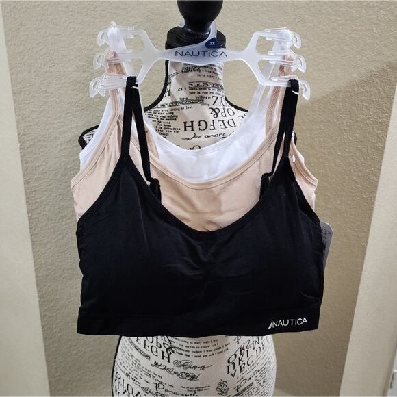 Nautica 3pc active athletic workout lounge bralettes bras plus size 2X new