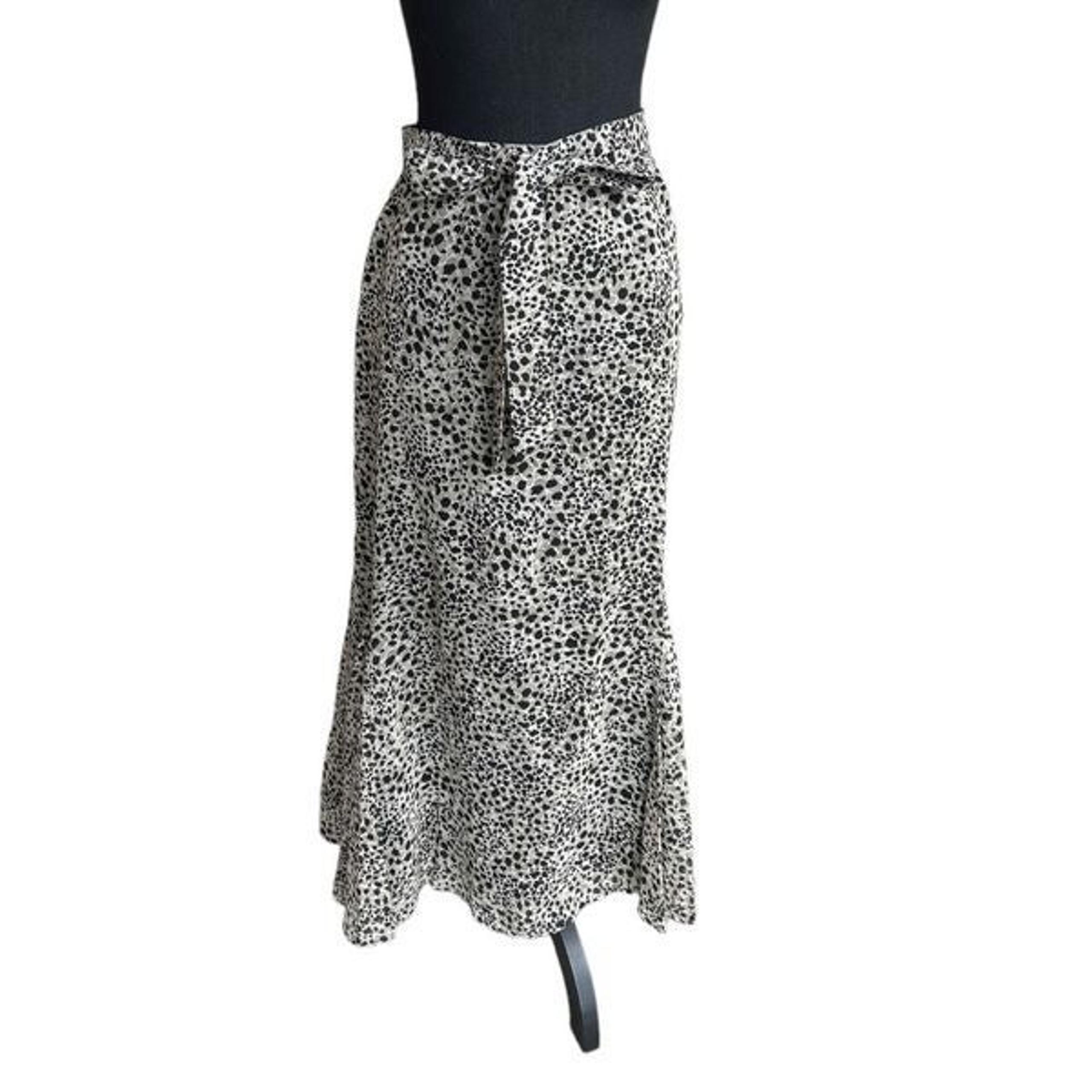JM Collection Women's Black Gray Animal Print Tie Front Midi Skirt Size 18