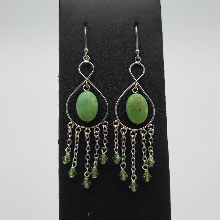 Sterling Silver Handmade Turquoise Stone With Crystals Earrings A4018